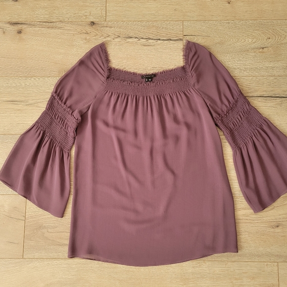 Theory 100 % Silk Peasant Alterina Purple Blouse Size M - Picture 3 of 8